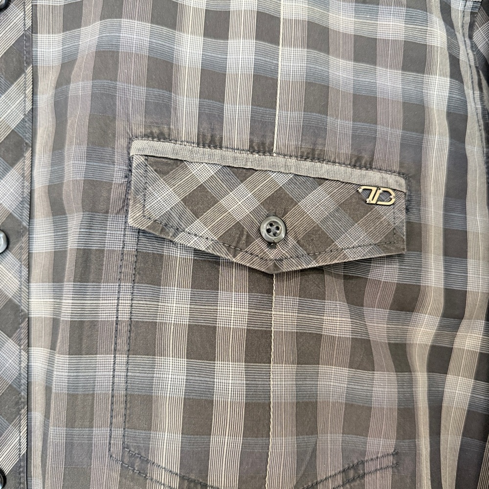 7 Diamonds Men’s Gray Plaid Button Down Shirt Size XL Long Sleeve Like New Sleek - Picture 2 of 7